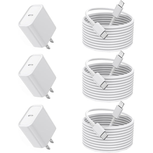 10FT iPhone Fast Charger,[Apple MFi Certified] 3Pack USB C Charger Block with 10 Foot Long Type C to Lightning Cable Cord Adapter Block Compatible…