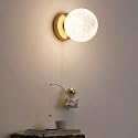 COSYLUX Cute Moon & Astronaut Wall Sconce - Modern Cordless 3D Printed Wall Light for Kids Room, Bedroom, Living Room with Brass Mount | 5.9" Moon