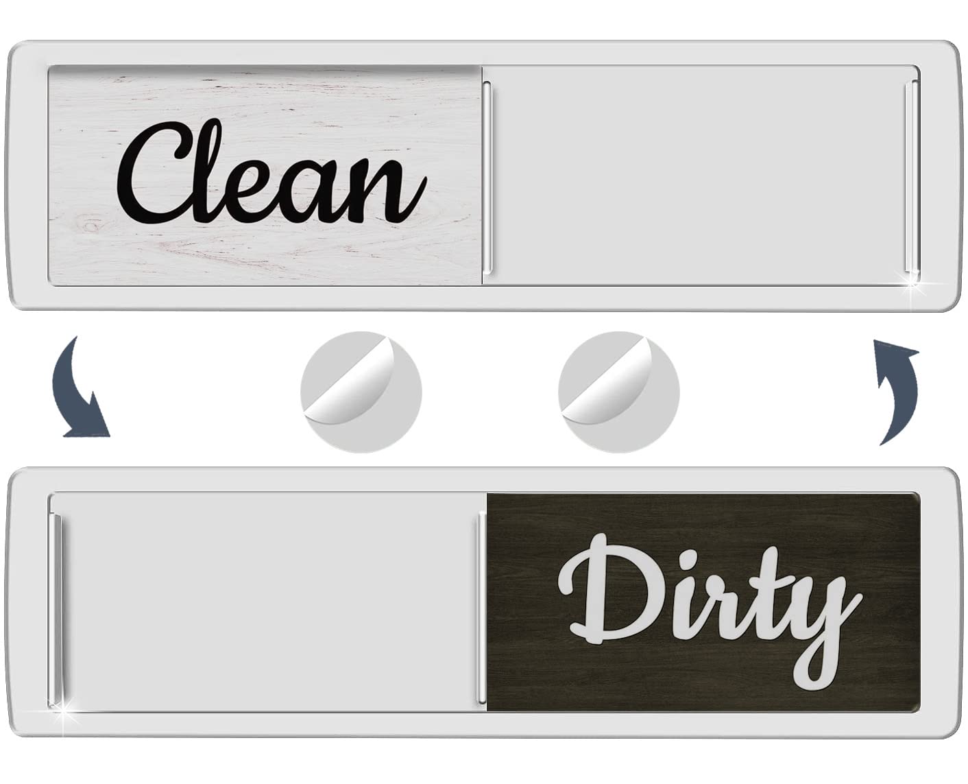 Oxepleus Dishwasher Magnet Clean/Dirty Sign – Farmhouse Wood Design, Strong Magnet, Non-Scratch, Easy-to-Read Kitchen Decor (A-Silver)