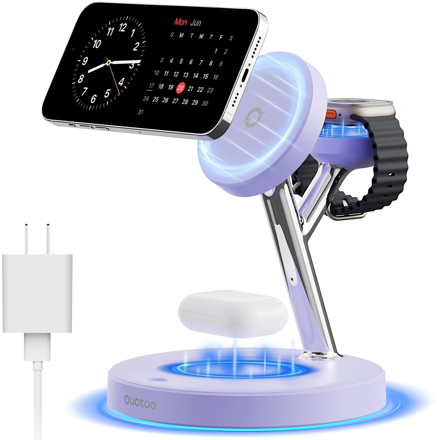 ?Adjustable Blue Ambient Light? Wireless Charger 3 in 1 for iPhone, Magnetic Charging Station for Apple Family,15W Fast MagSafe Charger