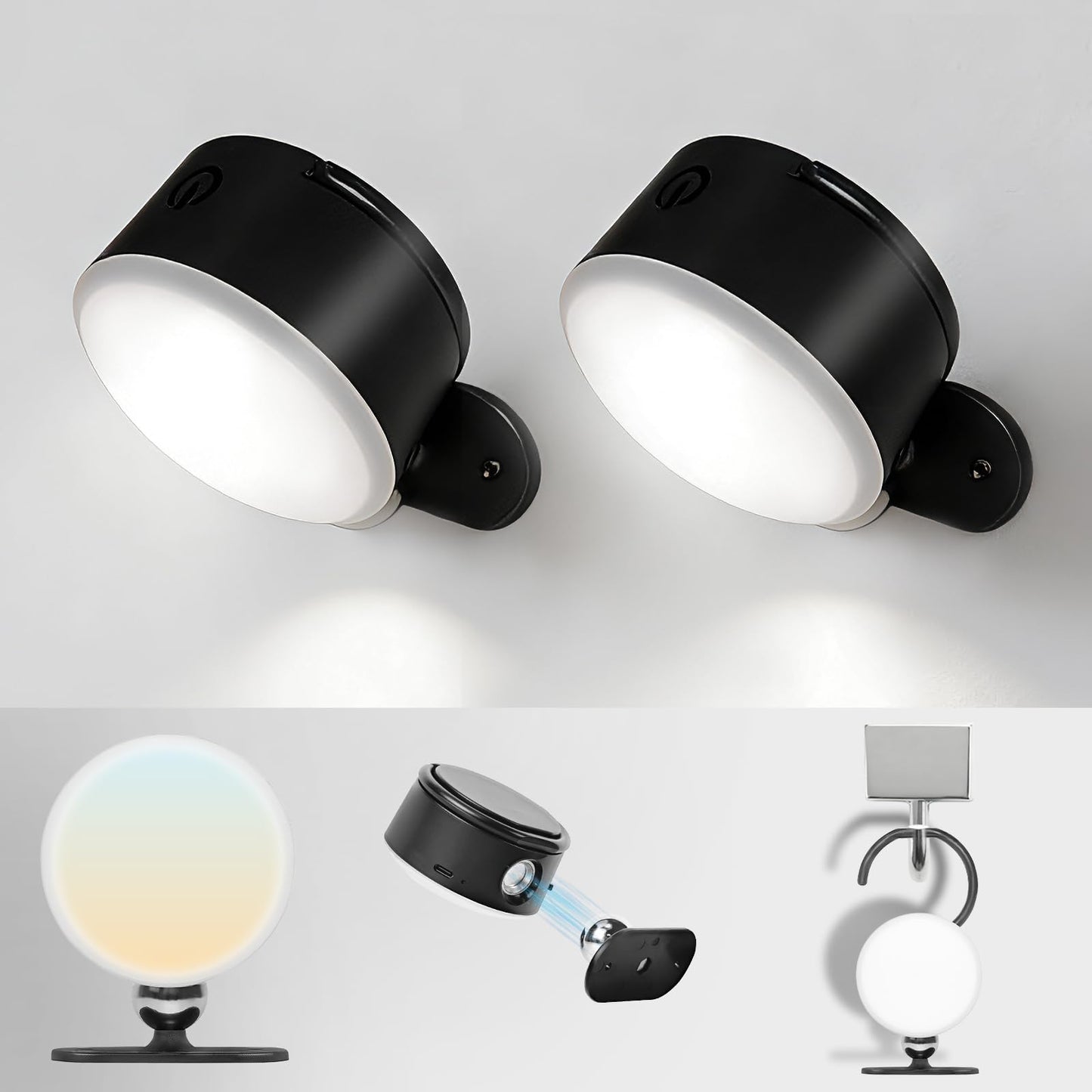 SYLVANIA LED Wall Lights with Battery, Touch Control Wall Lamp, 5 CCT (2700/3000/4000/5000/6500K), Dimmable, Timer, 360 Rotation, Cordless Wall