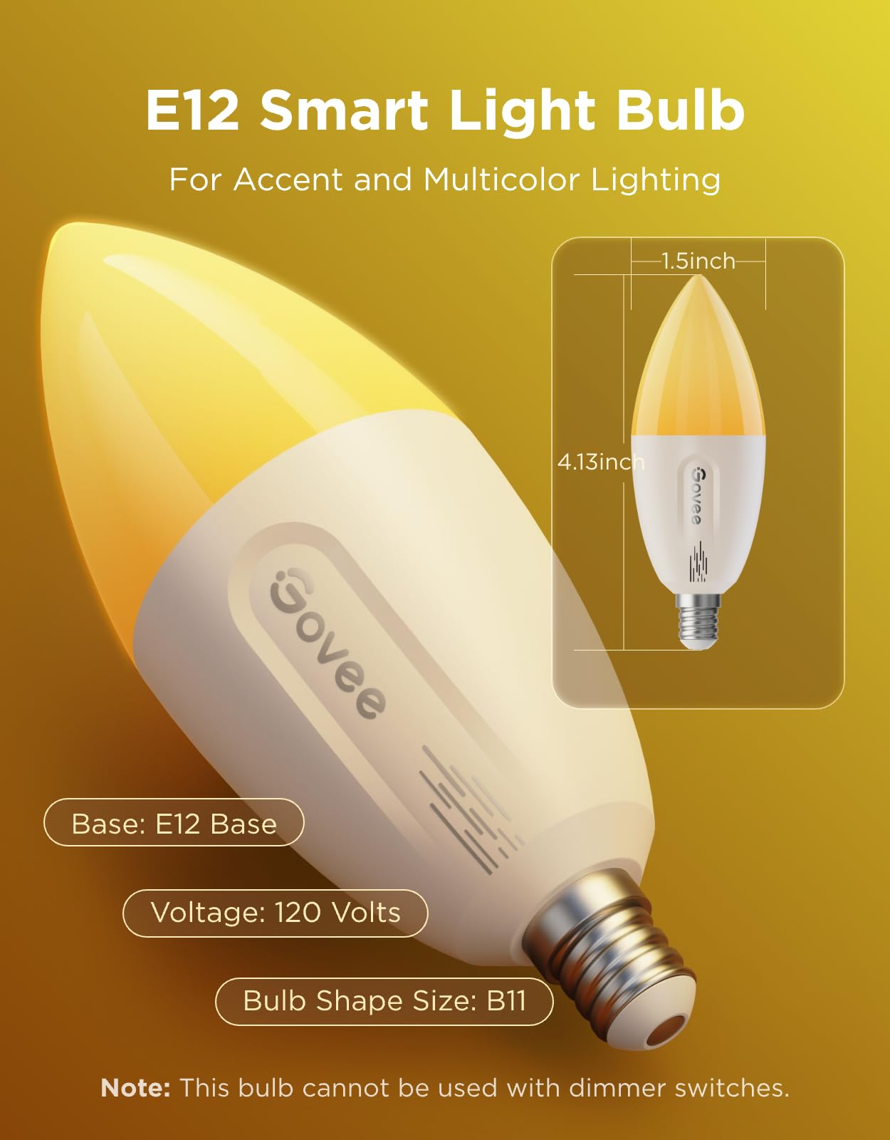 Govee E12 Led Bulb, Color Changing Candelabra Bulbs 450 LM, 80 CRI, 4 Pack