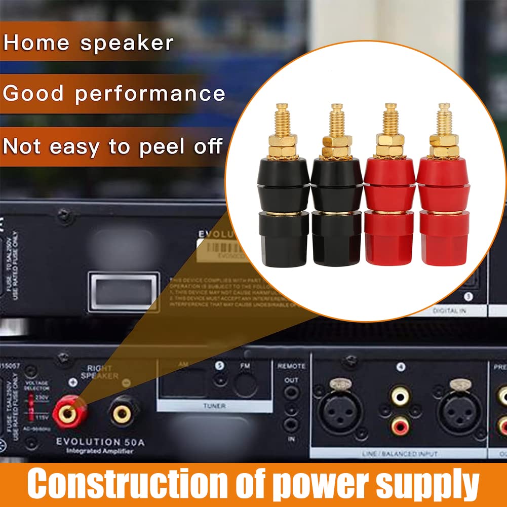Banana Plug Speaker Binding Post, 4 Pcs Black & Red Audio Speaker Binding Post for Banana Jack Connector