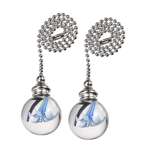 Penck Decorative Ceiling Light Fan Pull Chains Ornament 12 inches Pullchain Gorgeous Hanging Pendants Crystal Glass with Blue Flower Ball Pull Chain