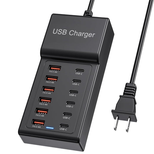 Multi USB Charger, USB C Charging Block Station, 50W 12 Port Multiple USB C Power Strip USB Hub Compatible with iPhone 16 Pro Max/15/14/13/12/11