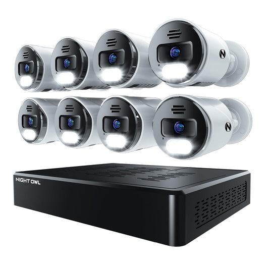 Night Owl Power Over Ethernet 12 Channel NVR Video Home Security Camera System with (8) Wired IP 4K HD Indoor/Outdoor Deterrence Cameras and 2TB Hard