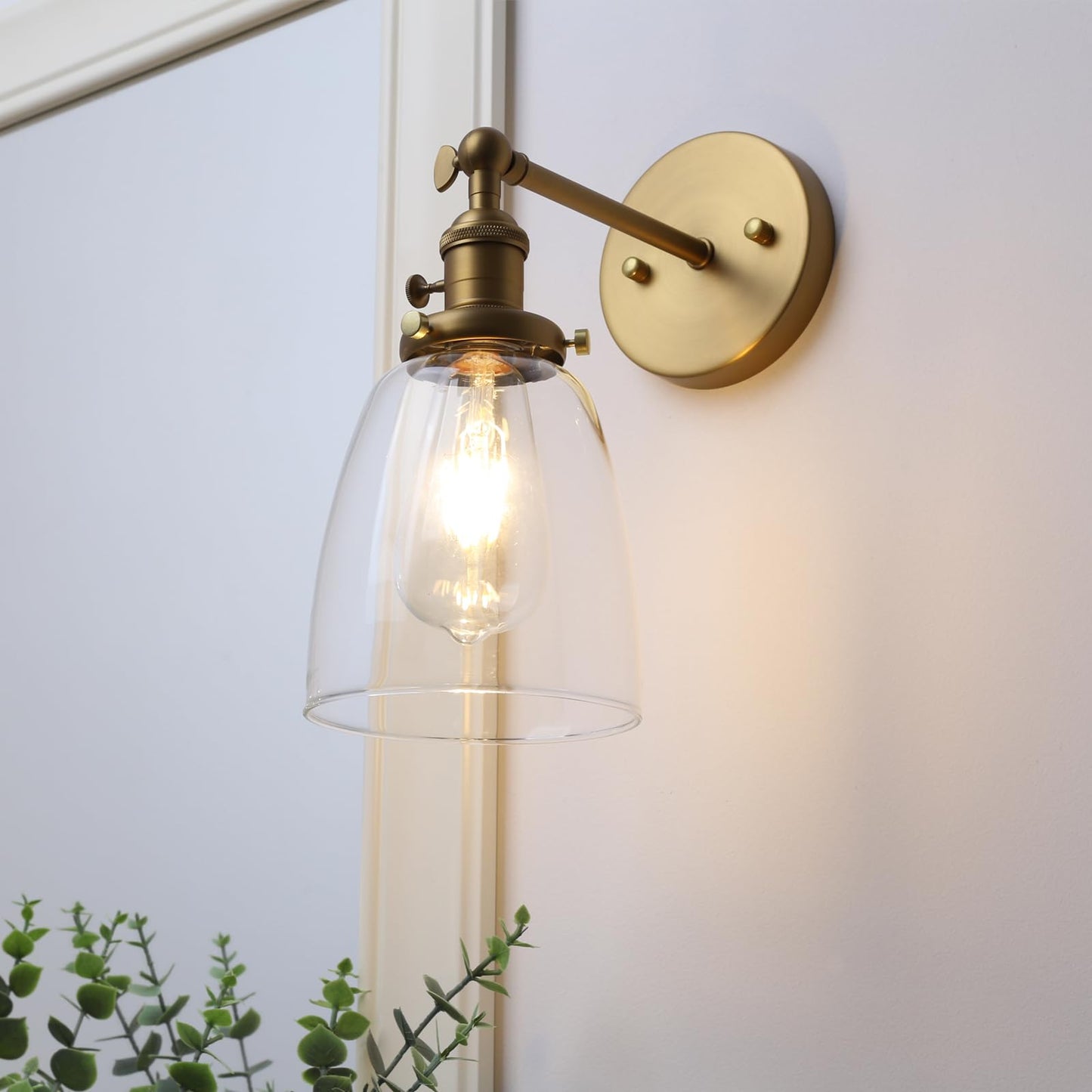 Pathson Vintage Wall Sconce Lighting with On Off Switch, Clear Glass Shade Brass Vanity Light, Industrial Wall Fixtures for Living Room Bathroom