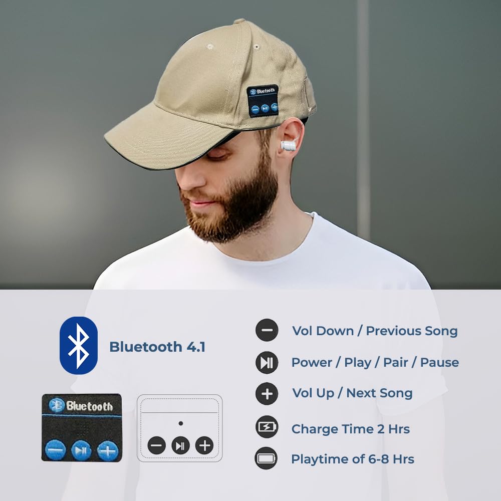 Savage Gear Wireless Unisex Snapback Cap with Wireless Hands Free Easy Connect Technology and Built in Earbuds (Tan)
