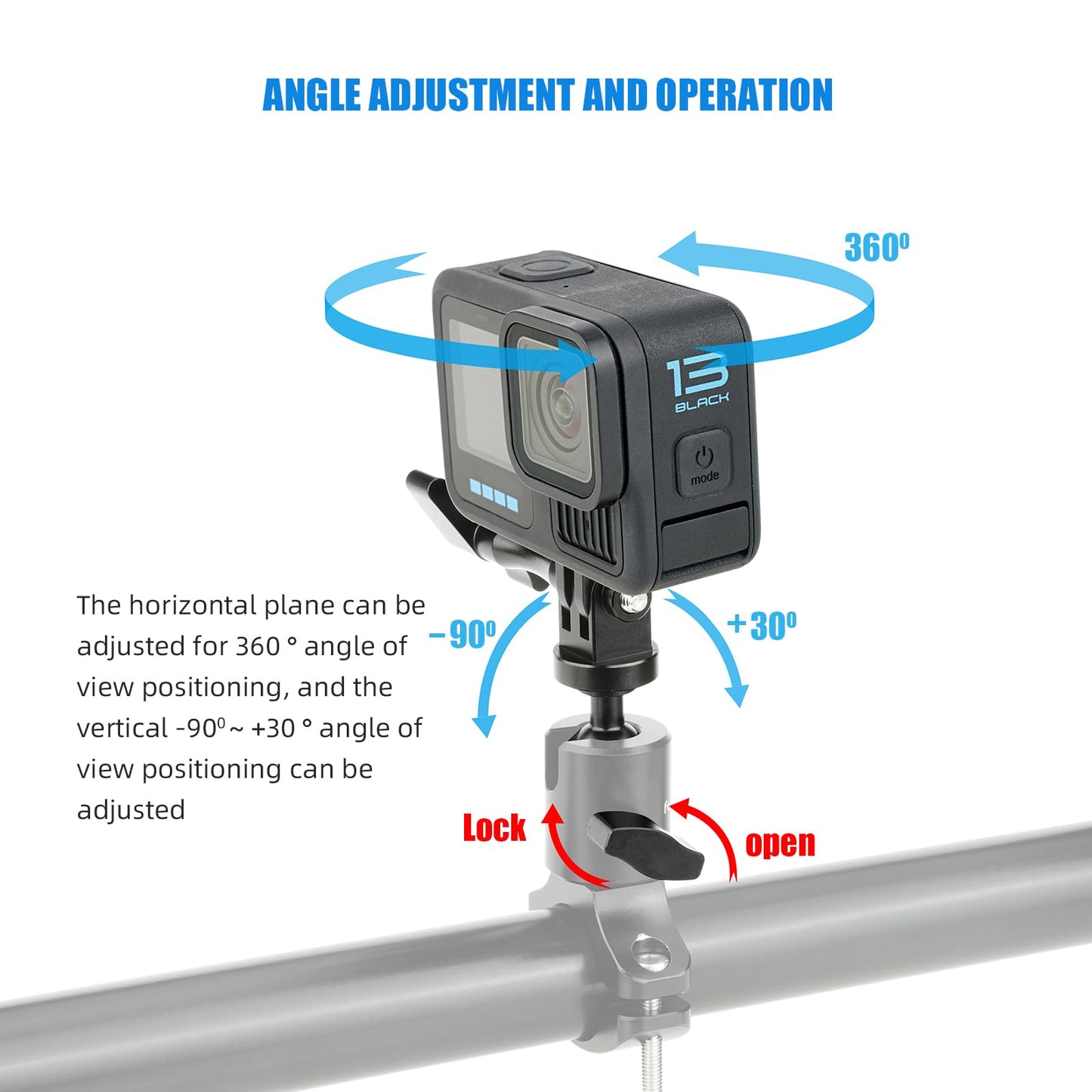 SKYJFFJ Ball Head Gimbal Camera Bike Handlebar Mount for Gopro Hero 13 12 11 10 9 8,360 Degree Rotating Aluminium Bicycle Motorcycle Mount DJI Osmo