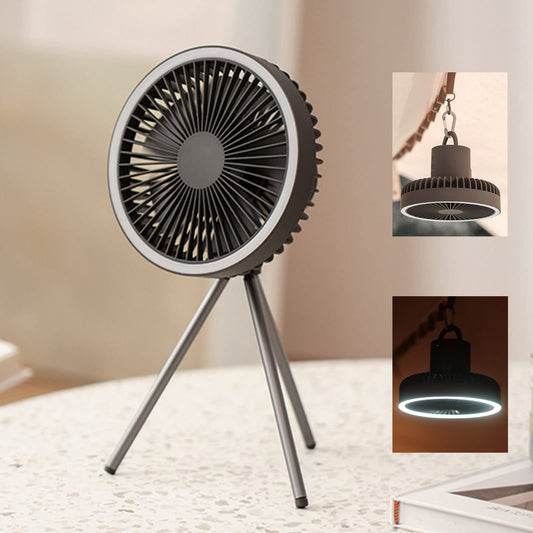 Fay Bless Tent Fan with A Tripod, Desk Fan with Light,18 * 18cm, 560g, 10000mAh, Work Time 27H (Gray)