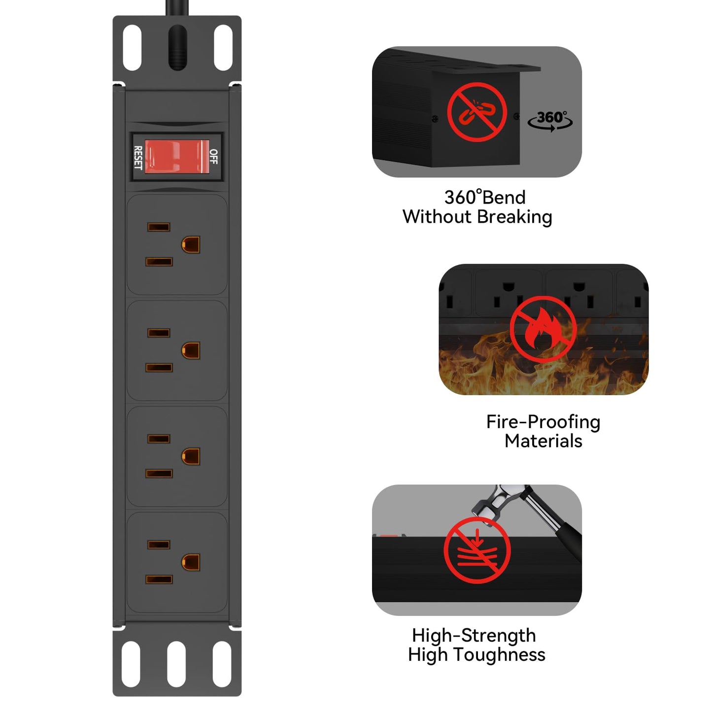 10" Rack PDU- 1U (4Outlets) 10-inch Mini Rack Power Distribution Unit with Protection (125V/15A 6ft Cable), Network Cabinet Rack Mount Power Strip