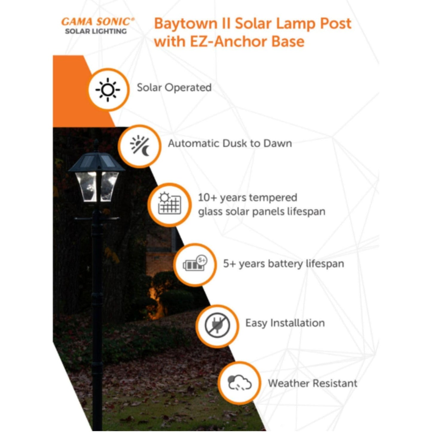 Gama Sonic Black Outdoor Solar Baytown II EZ Anchor Lamp Post, Bright White LED with EZ Anchor