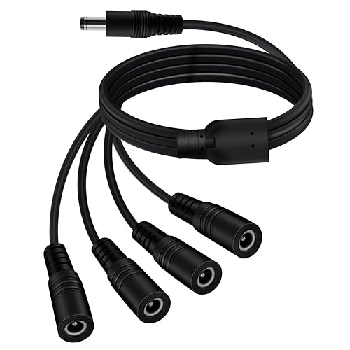 YINGAYOU DC 4 Way Splitter 5.5 x 2.1mm DC Splitter Cable 5V 6V 9V 12V 24V 3A, for Security Cameras, DVR, Router, Printer, LED Strip (1 to 4, 70 cm)