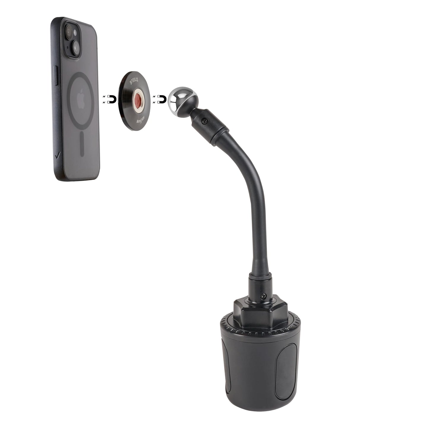 Nite Ize Steelie Orbiter Plus Cup Holder Kit - MagSafe Car Accessory for Phone Holder - Alternative to Car Dashboard Mount & Vent Mounts - Universal