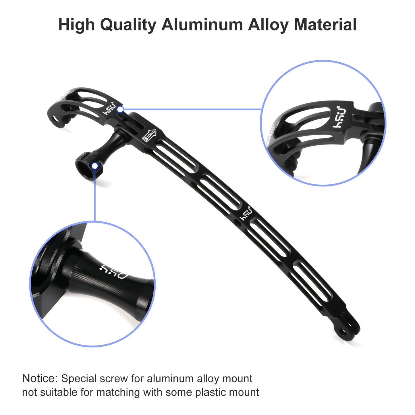 HSU Aluminum Alloy Curved Extension Arm Kit Metal Pole Mount Helmet Stick Extension Arm Mount for GoPro Hero 13/12/11/10/9/8/7/6 Black, DJI Osmo