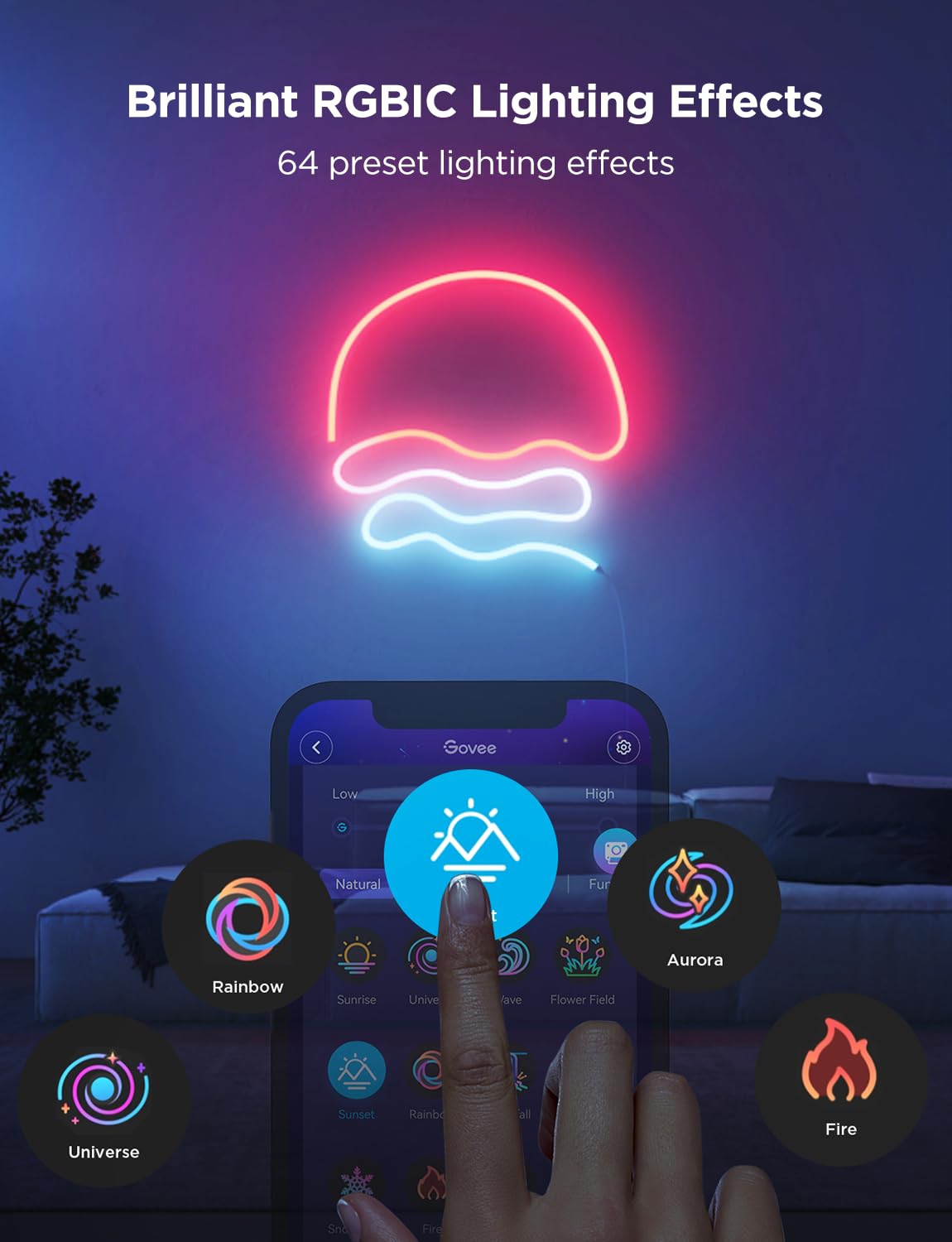 Govee RGBIC Neon Lights, LED Smart Neon Rope Light 2 Works with Matter, Alexa, Google Assistant, Custom DIY Neon Strip Lights for Bedroom and Holiday