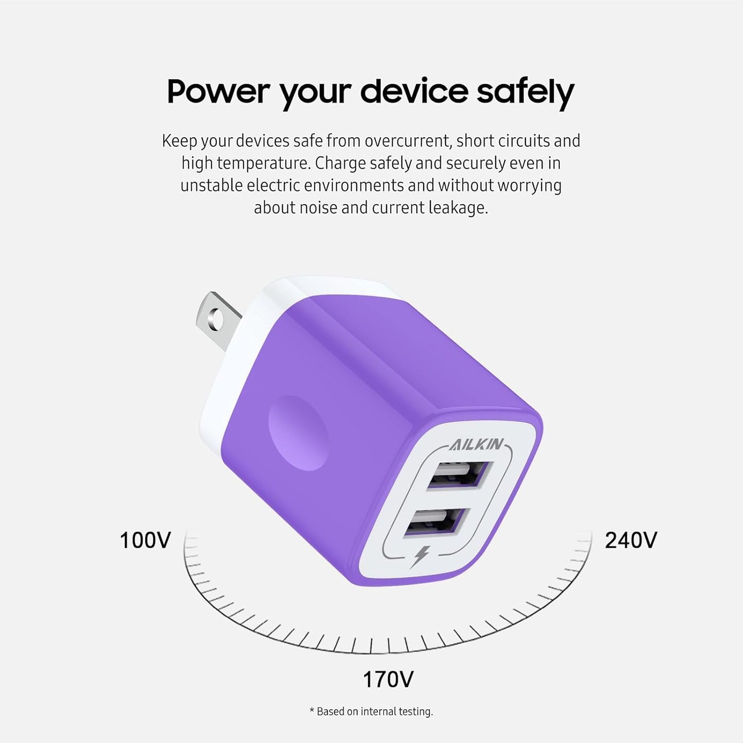 AILKIN USB Wall Charger, Charger Adapter, 2.1Amp Dual Port Quick Charger Plug Cube for iPhone, Samsung Galaxy Double USB A AC Power Adapter US