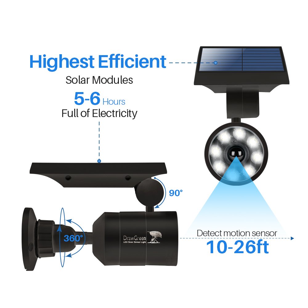 FREE 100-Week Replacement/Refund, Solar Motion Flood Security Lights Outdoor Waterproof Aluminum Case, Solar Motion Sensor LED Cameras Fill Spot Light