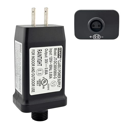 Power Supply JT-DC300V0800-G Class 2 LED Transformer 30V 0.8A 24W Raintight IP44 US Plug Connector 5/8in 15 mm Adapter Replacement for LED String