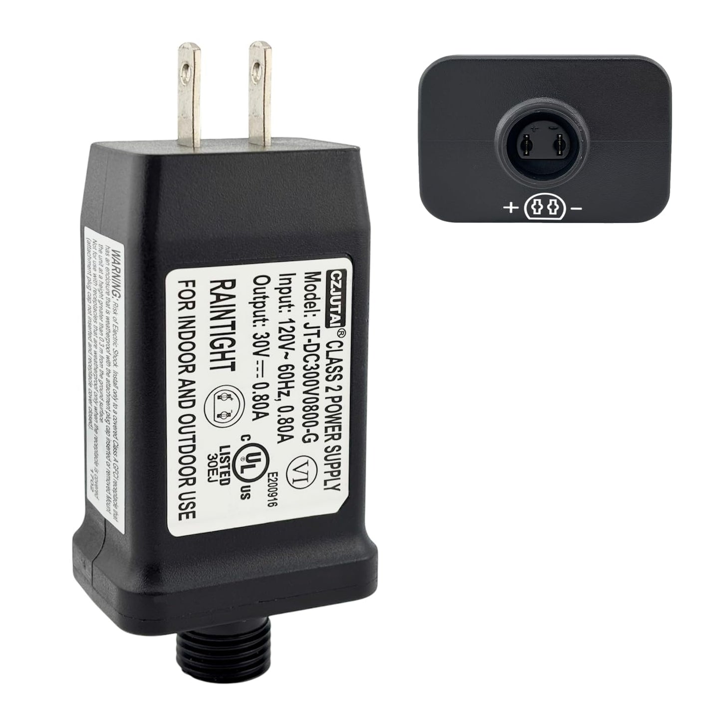 Power Supply JT-DC300V0800-G Class 2 LED Transformer 30V 0.8A 24W Raintight IP44 US Plug Connector 5/8in 15 mm Adapter Replacement for LED String