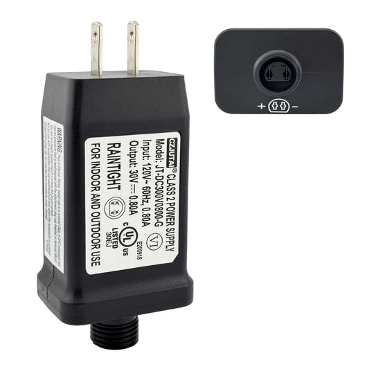 Power Supply JT-DC300V0800-G Class 2 LED Transformer 30V 0.8A 24W Raintight IP44 US Plug Connector 5/8in 15 mm Adapter Replacement for LED String