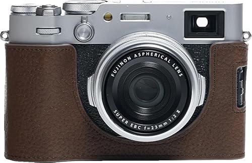 X100VI Camera Case, BMAOLLONGB Handmade Genuine Real Leather Half Camera Case Bag Cover for Fujifilm Fuji X100VI Camera Bottom Opening Version + Hand