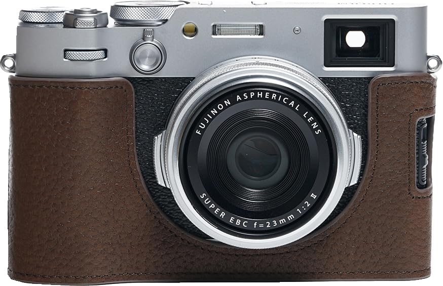 X100VI Camera Case, BMAOLLONGB Handmade Genuine Real Leather Half Camera Case Bag Cover for Fujifilm Fuji X100VI Camera Bottom Opening Version + Hand