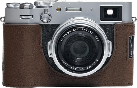 X100VI Camera Case, BMAOLLONGB Handmade Genuine Real Leather Half Camera Case Bag Cover for Fujifilm Fuji X100VI Camera Bottom Opening Version + Hand