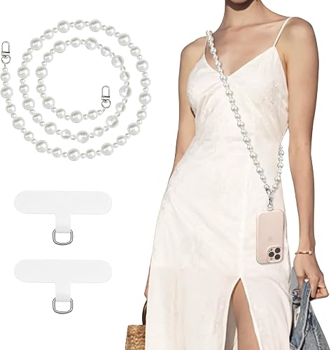 TiMOVO Universal Phone Lanyard Crossbody Strap, Anti-Theft Beaded Pearl Chain, Adjustable Cell Phone Neck Holder for iPhone 17 Pro Max 16 15 14 & Most