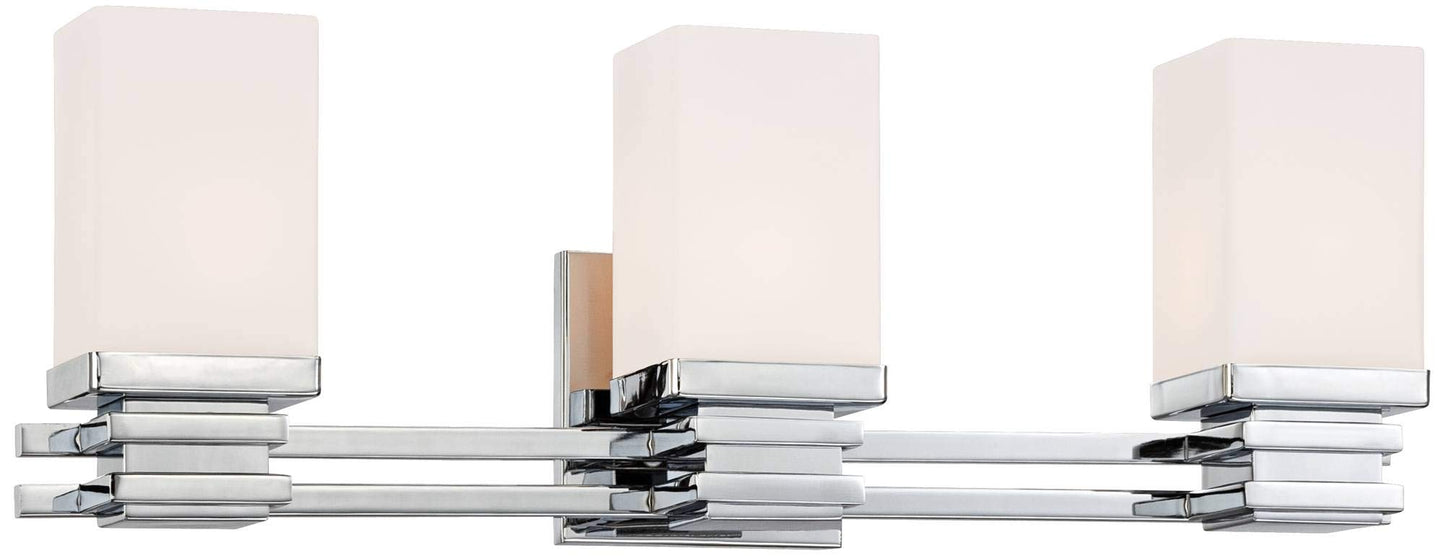 Possini Euro Design Bennett Modern Wall Light Chrome Silver Hardwired 22" Wide 3-Light Fixture Mounted Etched White Opal Glass Rectangular Shade