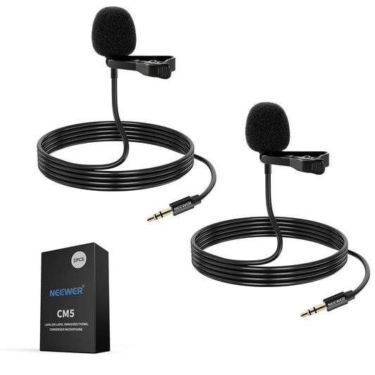 NEEWER 2 Pack Lavalier Lapel Microphone Compatible with DJI Wireless Mic Transmitters Rode Wireless GO II 2, Omnidirectional Condenser Wired Clip On