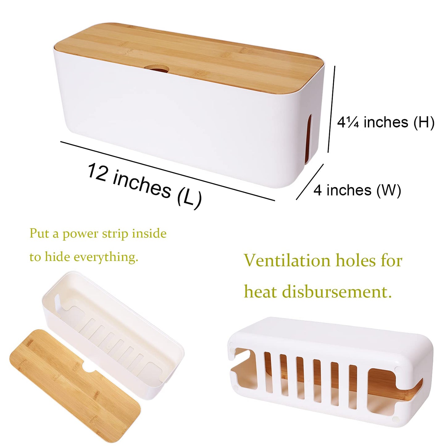 Changsuo Cable Management Box Small White, Extension Cord Organizer for Power Stripe Surge Protector Wire Management Concealer Cover Hider for Desktop
