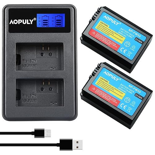 AOPULY 2-Pack Replacement NP-FW50 Battery & Smart LCD Display Dual Charger Compatible for Sony Alpha a6500, a6300, a6000, a7s, a7, a7s ii, a7s, a5100