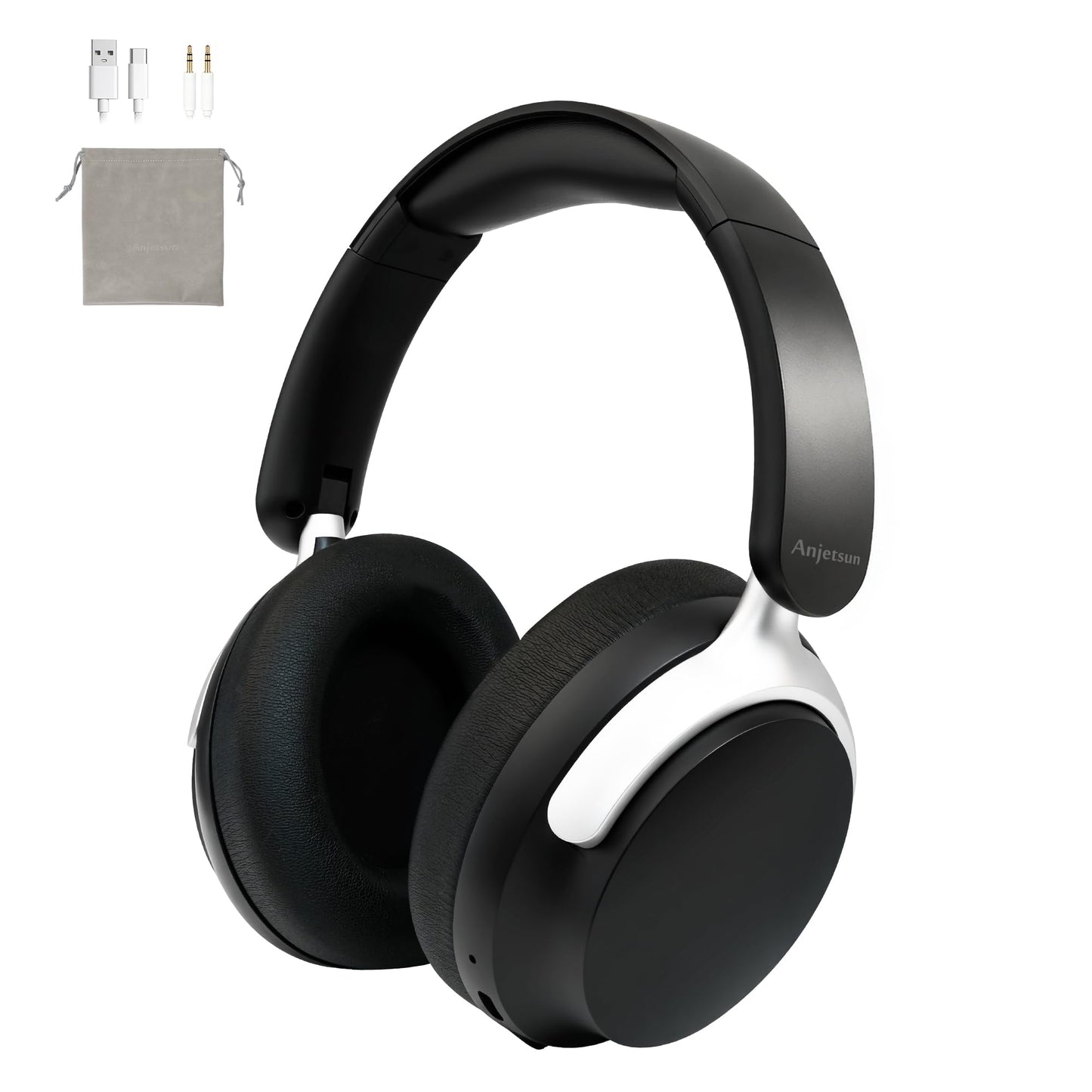 Anjetsun Wireless Headphones Over Ear with ANC, 80H Playtime, Fast Charge, Active Noise Cancelling & Transparency Mode, Comfortable Wireless…