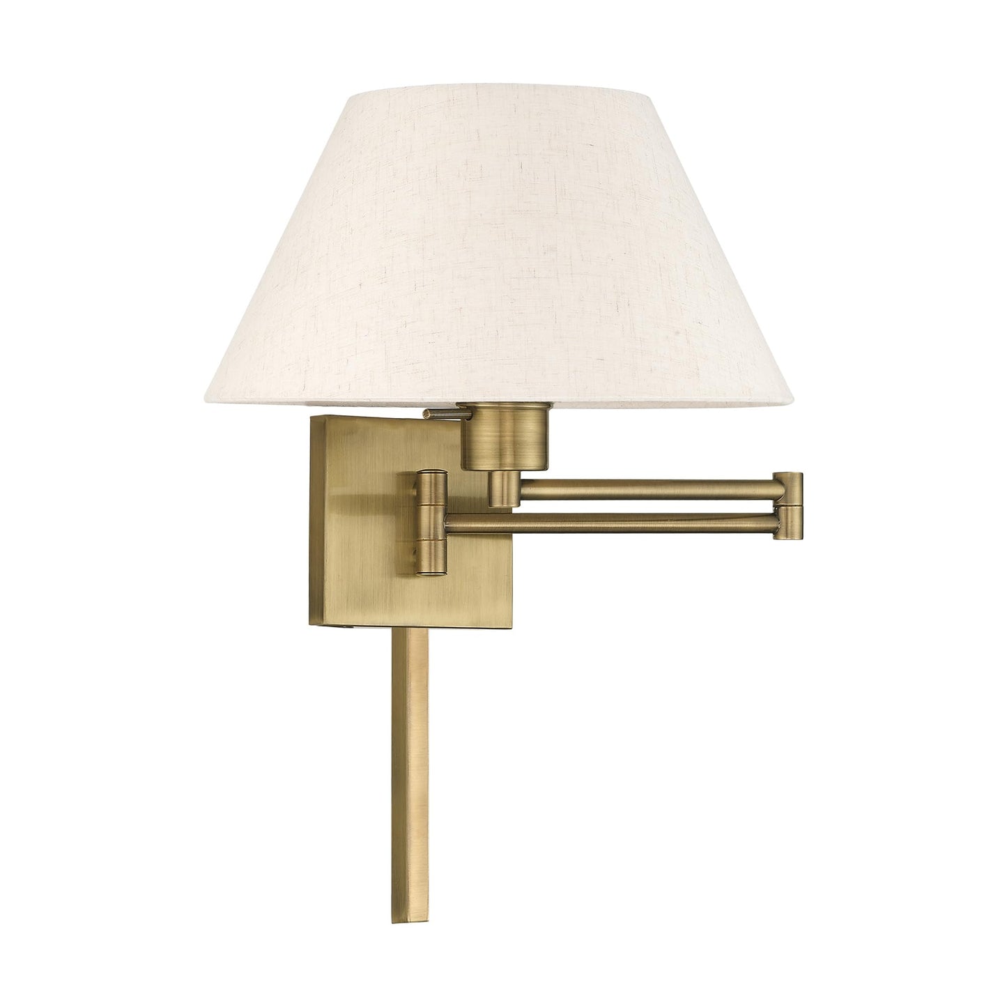 Livex Lighting 40038-01 25" One Light Swing Arm Wall Mount, Antique Brass Finish with Oatmeal Fabric Shade