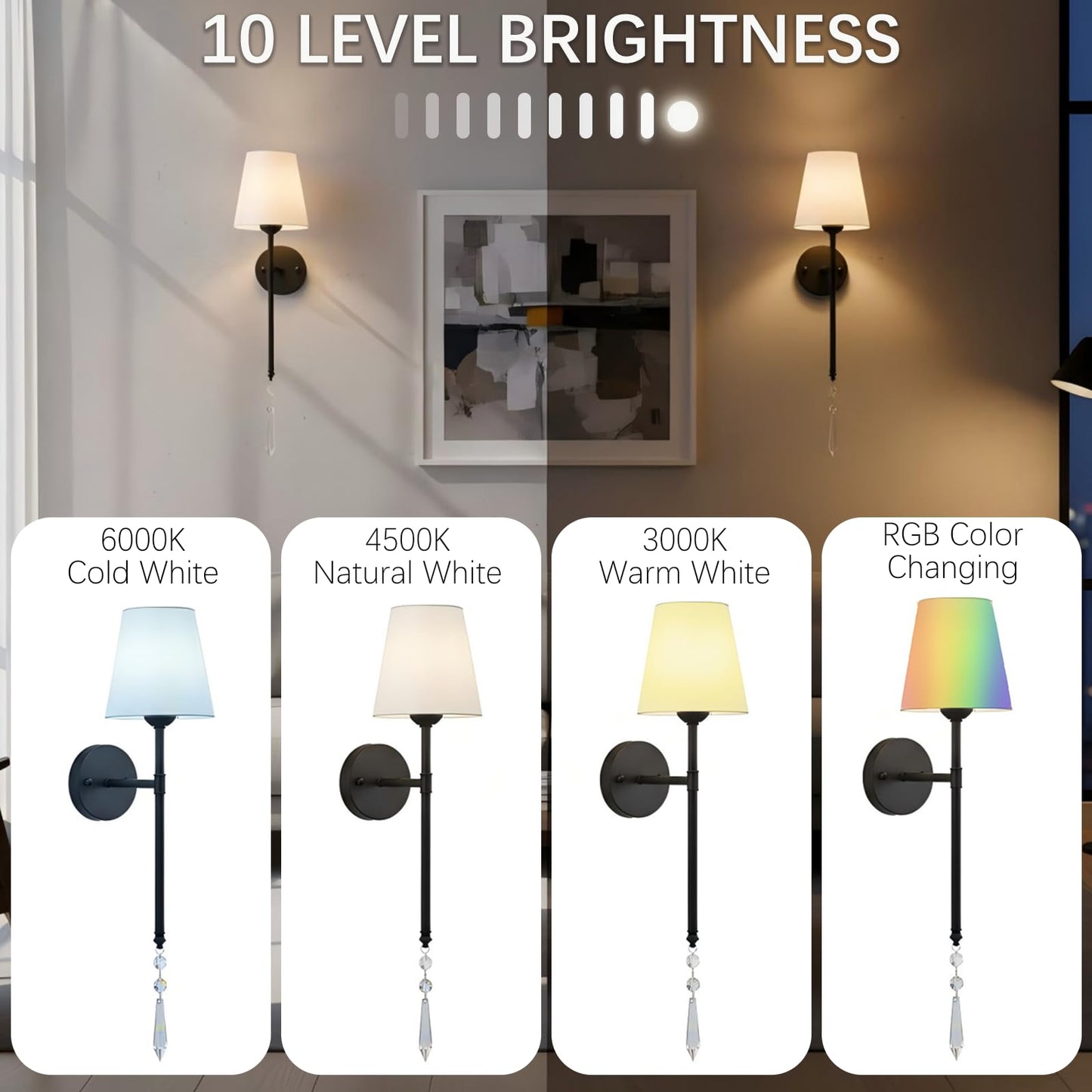 JIMEI Battery Operated Wall Sconces Set of Two Rechargeable Wall Sconce Wireless Wall Lights for Bedroom Wall Lamps with 15 Colors RGBCW Dimmable