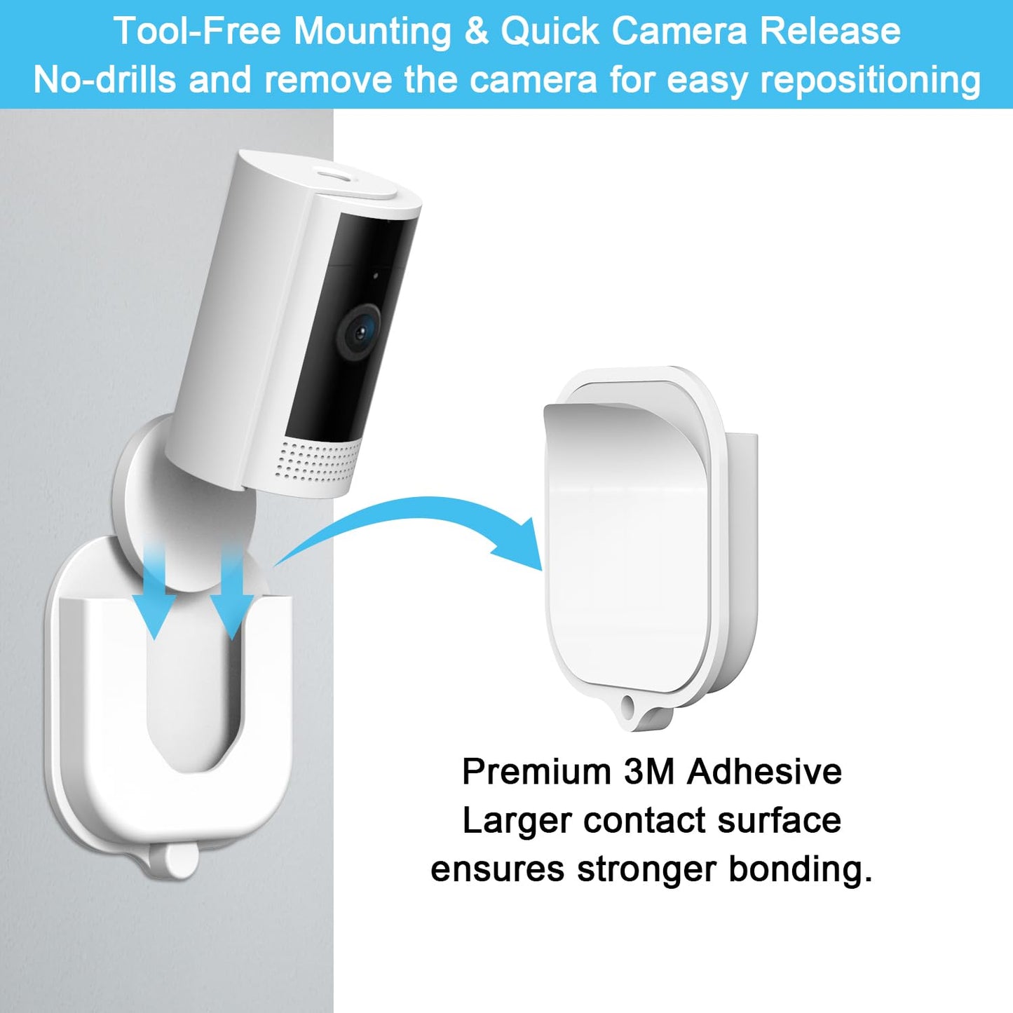 3-Pack Drill-Free Adhesive Wall Mount for Ring Indoor Cam (1st Gen and 2nd Gen) Bracket Stand