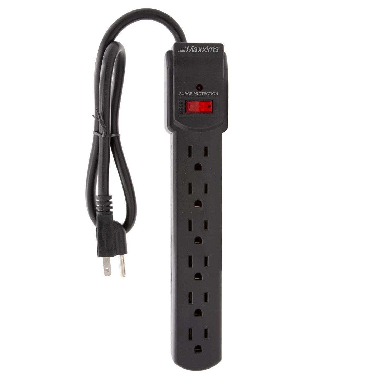 Maxxima 4-Pack 6 Outlet Power Strip Surge Protector - 300 Joules, Features Red On/Off Switch, Powers Multiple Electronics and Devices Simultaneously