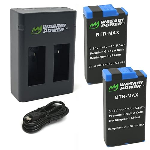 Wasabi Power Replacement for GoPro MAX Battery (2-Pack) and USB Charger Compatible with GoPro ACDBD-001, ACBAT-001 (Fully Compatible)