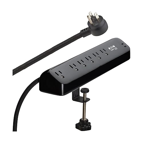 Eaton Tripp Lite series Desk Clamp Power Strip Surge Protector, 6-Outlets, 2x 30W USB-C Charging Ports, 900 Joules, 10ft Braided Flat Extension Cord