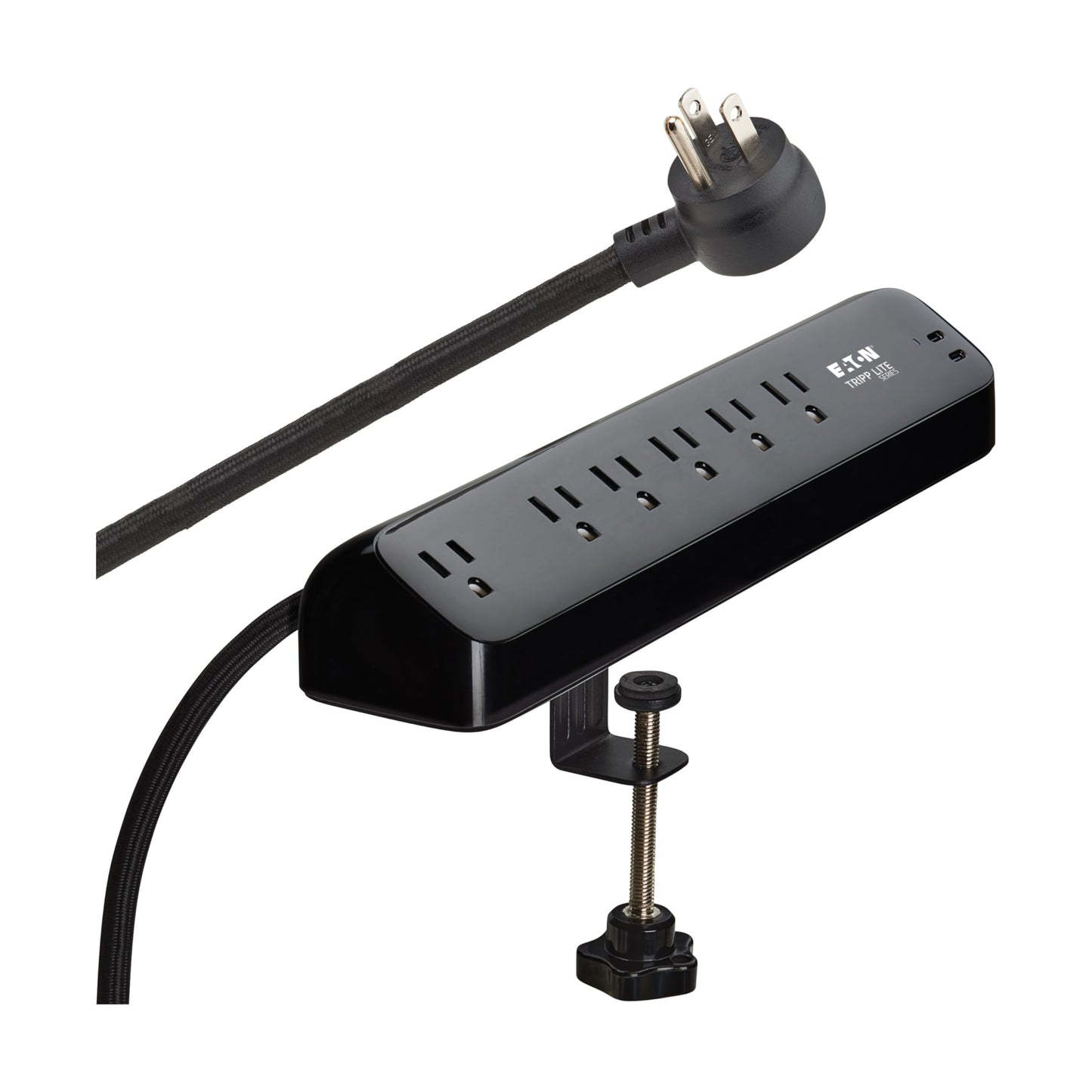 Eaton Tripp Lite series Desk Clamp Power Strip Surge Protector, 6-Outlets, 2x 30W USB-C Charging Ports, 900 Joules, 10ft Braided Flat Extension Cord