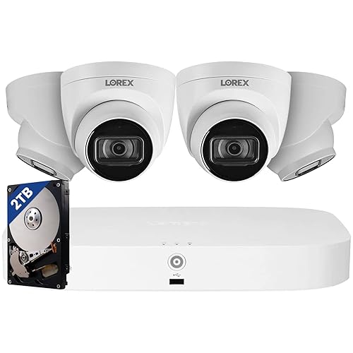 Lorex Fusion 4K Security Camera System with 2TB NVR - 8 Channel PoE Wired Home Security System with 4 IP Metal Dome Cameras - Color Night Vision