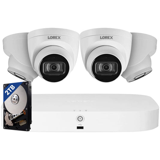 Lorex Fusion 4K Security Camera System with 2TB NVR - 8 Channel PoE Wired Home Security System with 4 IP Metal Dome Cameras - Color Night Vision