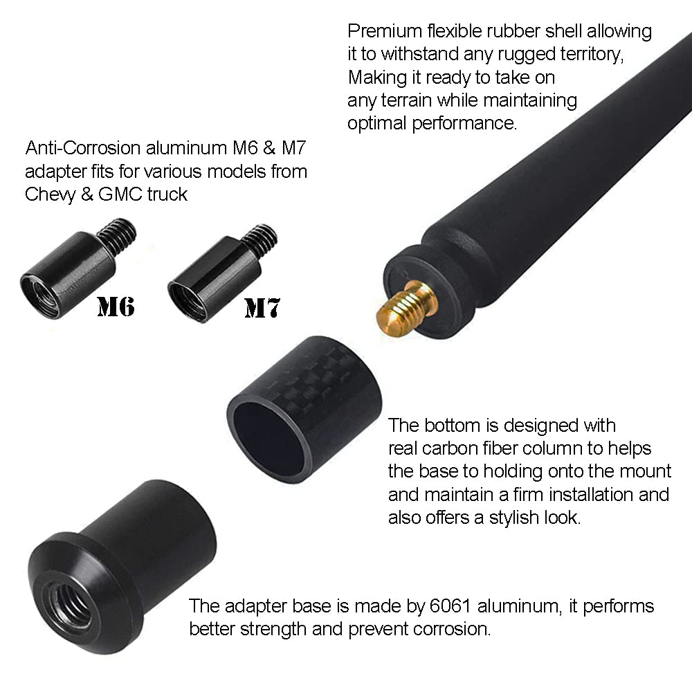 MAXHAWK 7 inches Antenna Compatible with Chevy Silverado & GMC Sierra/Denali | Flexible Rubber Antenna Replacement | Internal Copper Coil