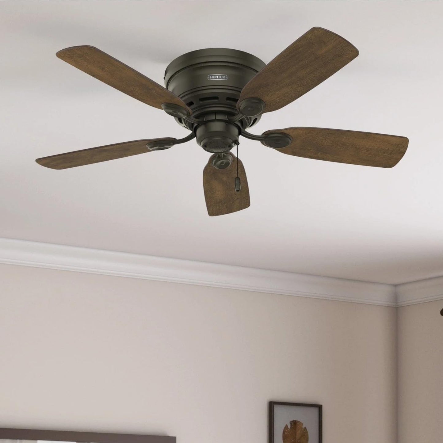 Hunter Fan 42in New Bronze Finish Low Profile Ceiling Fan with Reversible Weathered Oak / Wine Country Blades (Renewed)