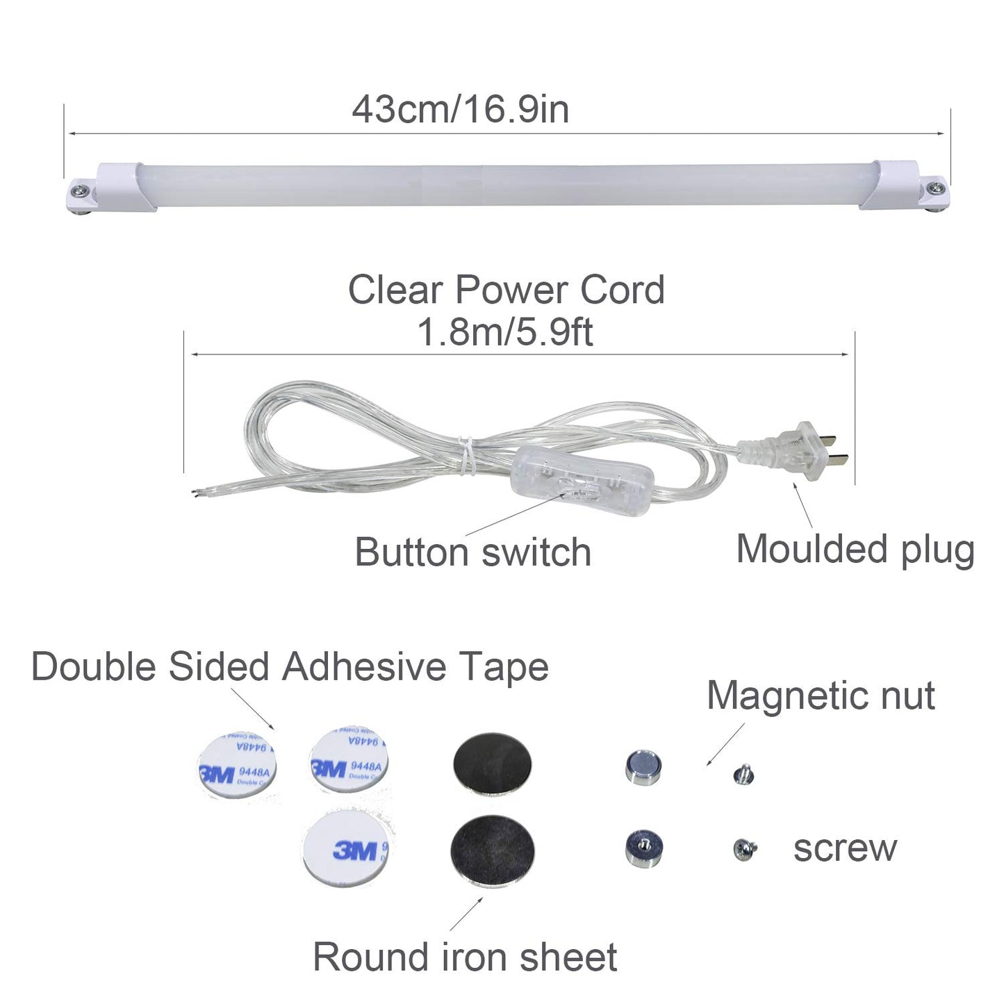 STBTECH 110V LED Under Cabinet Lighting,17inch LED Strip Light Bar with 6ft Power Cord,Magnetic Installation,Super Slim Counter Light,Reading Desk