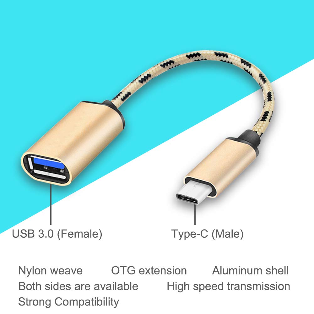 USB C to USB 3.0 Adapter, Type C OTG Cable GOLDED Blue USB C Male to USB A Female Compatible for Nexus 5X 6P LG G5 HTC M10 Sansumg Xiaomi Huawei…