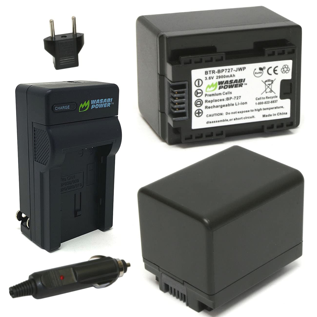 Wasabi Power Battery (2-Pack) and Charger for Canon BP-727, CG-700 and Canon VIXIA HF M50, HF M52, HF M500, HF R30, HF R32, HF R40, HF R42, HF R50, HF