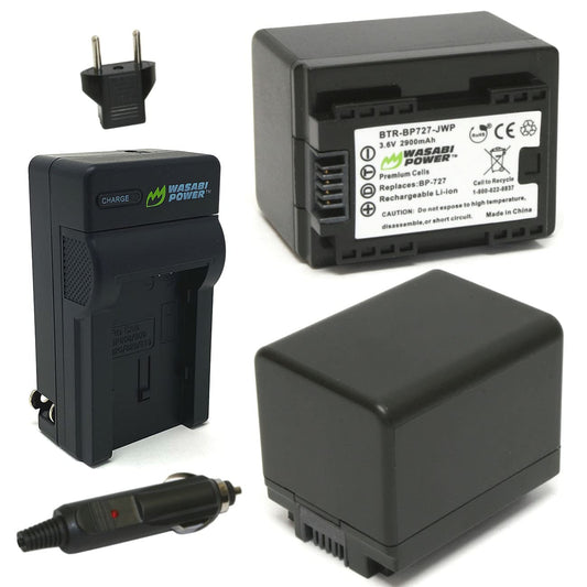 Wasabi Power Battery (2-Pack) and Charger for Canon BP-727, CG-700 and Canon VIXIA HF M50, HF M52, HF M500, HF R30, HF R32, HF R40, HF R42, HF R50, HF