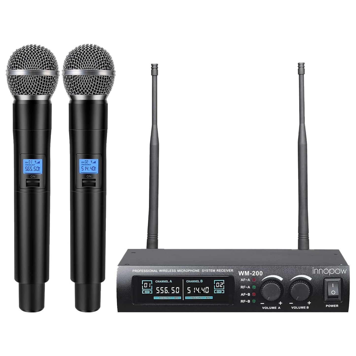 innopow Wireless Microphone System, Dual UHF Metal Cordless Mic Set, Long Distance 150-200Ft,16 Hours Continuous, Fixed Frequency, Use for Karaoke